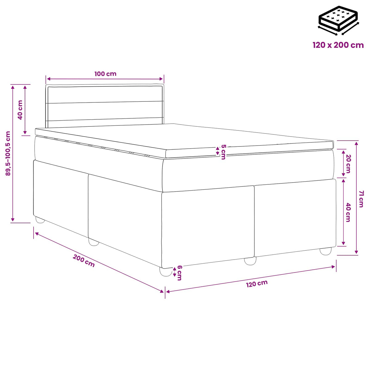 Lit boxspring avec matelas Gris clair 120 x 200 cm Tissu