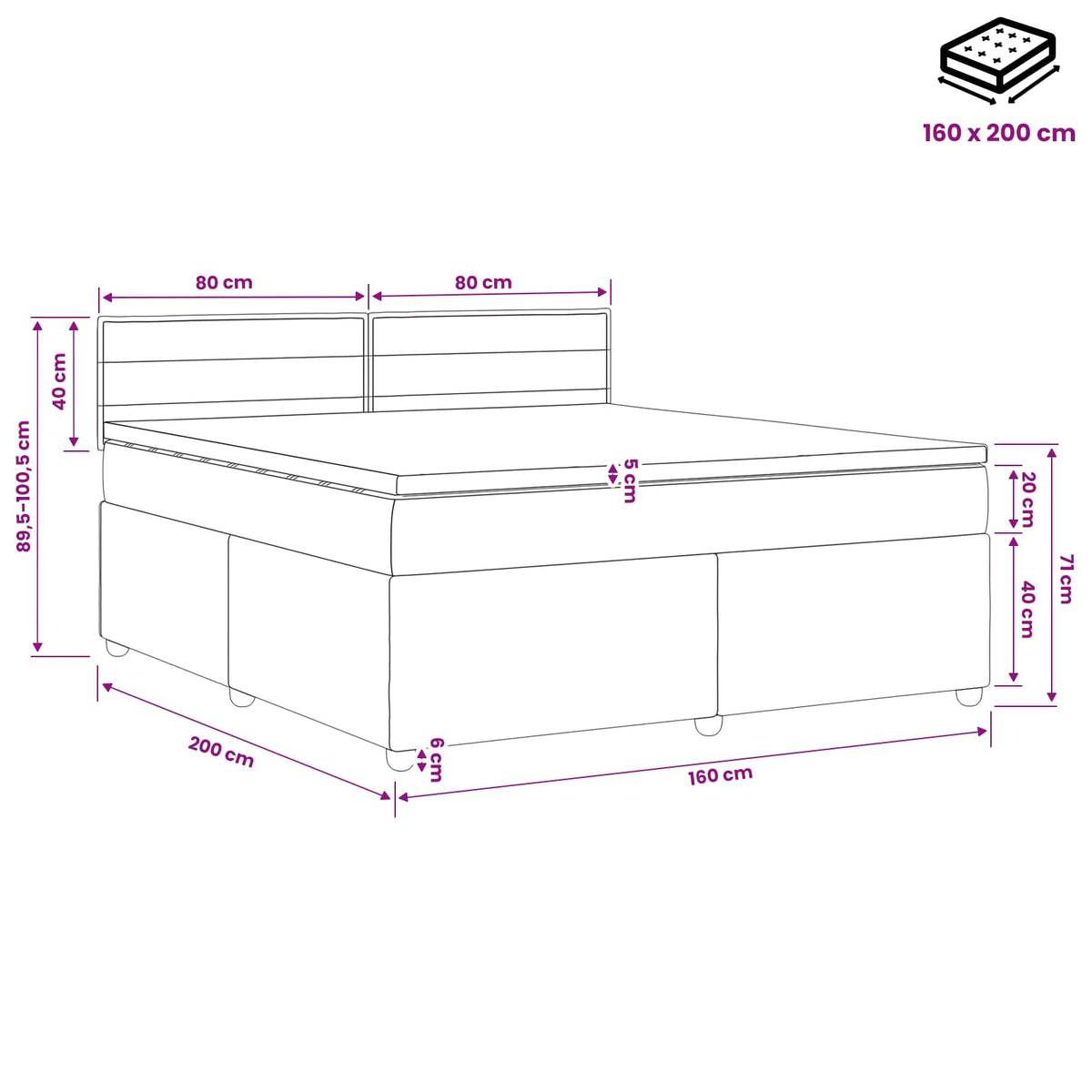 Lit boxspring avec matelas Bleu 160 x 200 cm Tissu