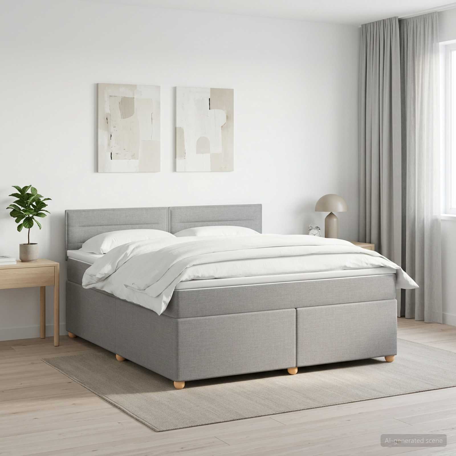 Lit boxspring avec matelas Gris clair 140 x 190 cm Tissu