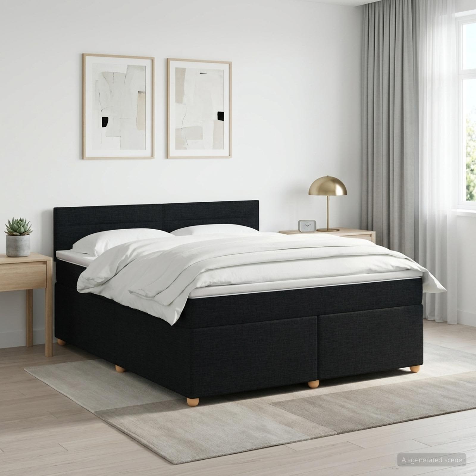 Lit boxspring avec matelas Noir 140 x 190 cm Tissu