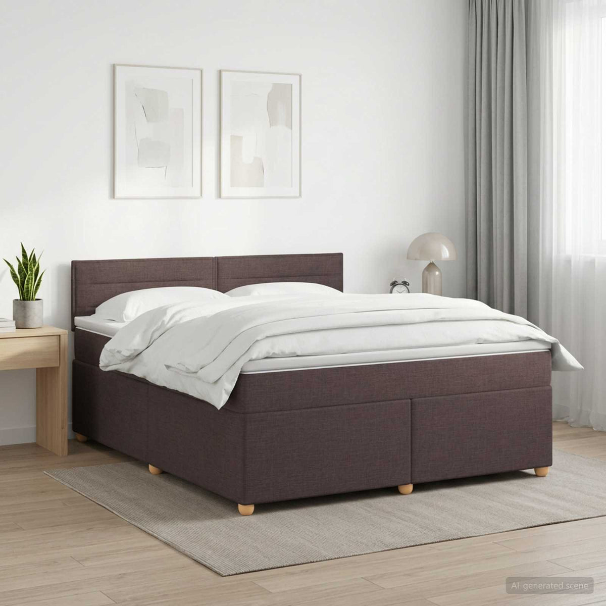 Lit boxspring avec matelas Marron foncé 140 x 200 cm Tissu