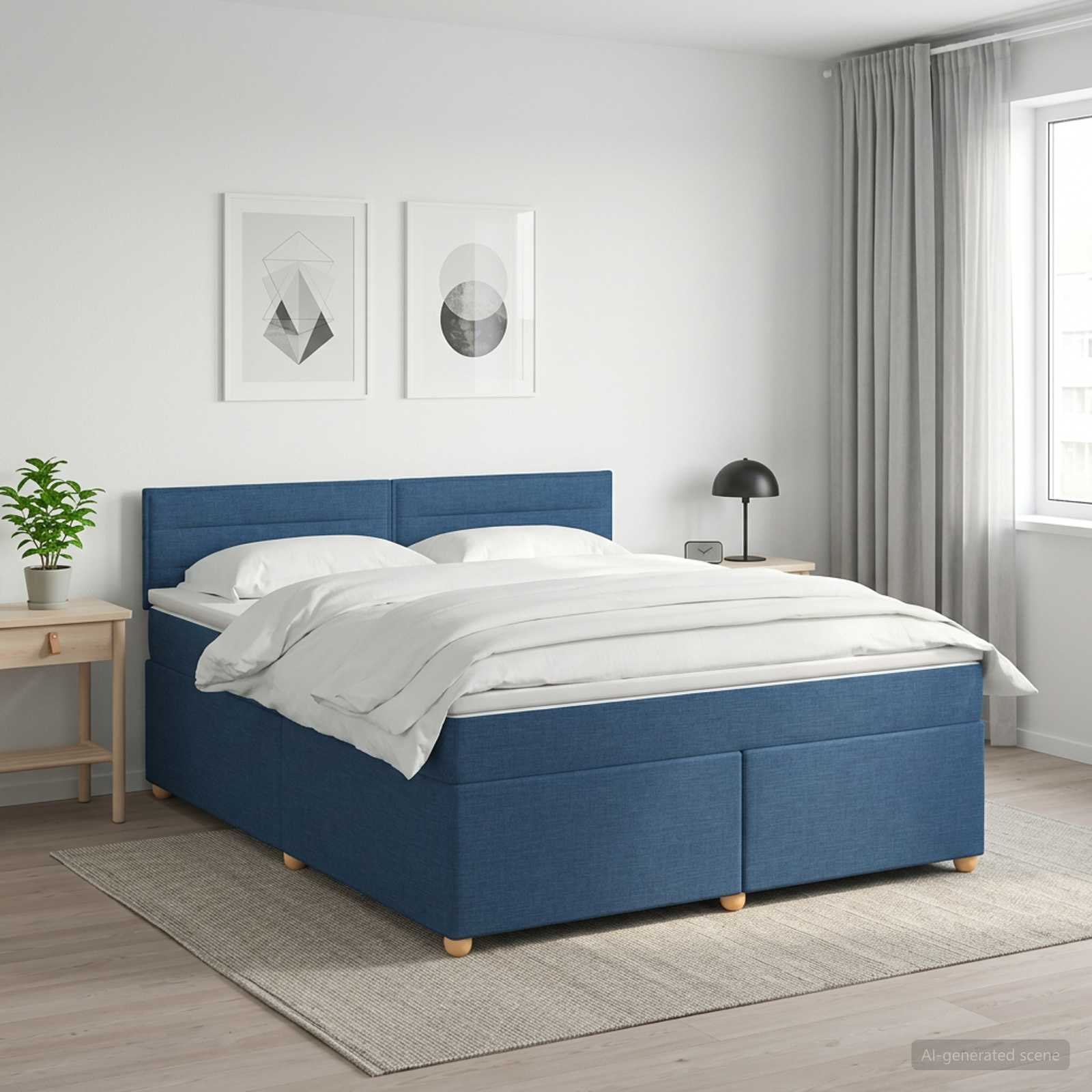Lit boxspring avec matelas Bleu 140 x 190 cm Tissu