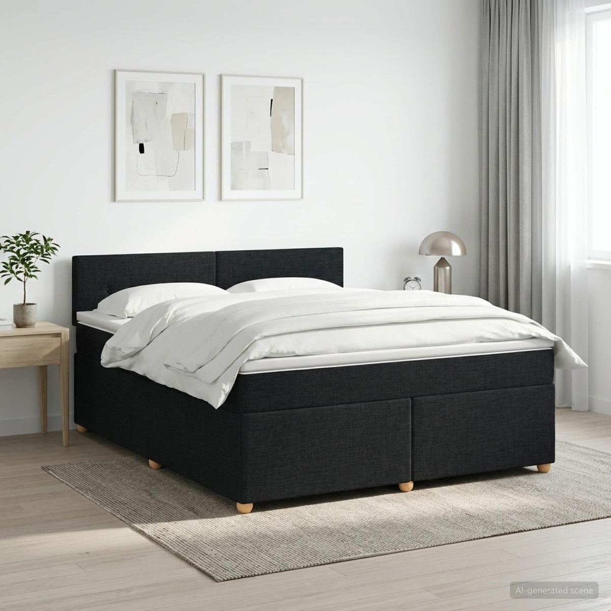 Lit boxspring avec matelas Noir 160 x 200 cm Tissu