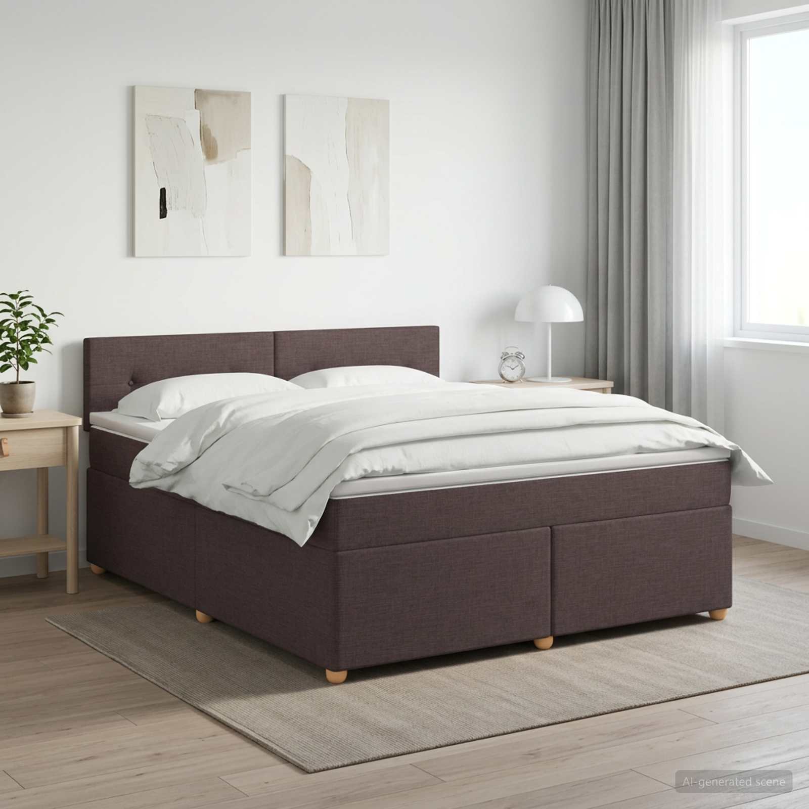 Lit boxspring avec matelas Marron foncé 140 x 190 cm Tissu