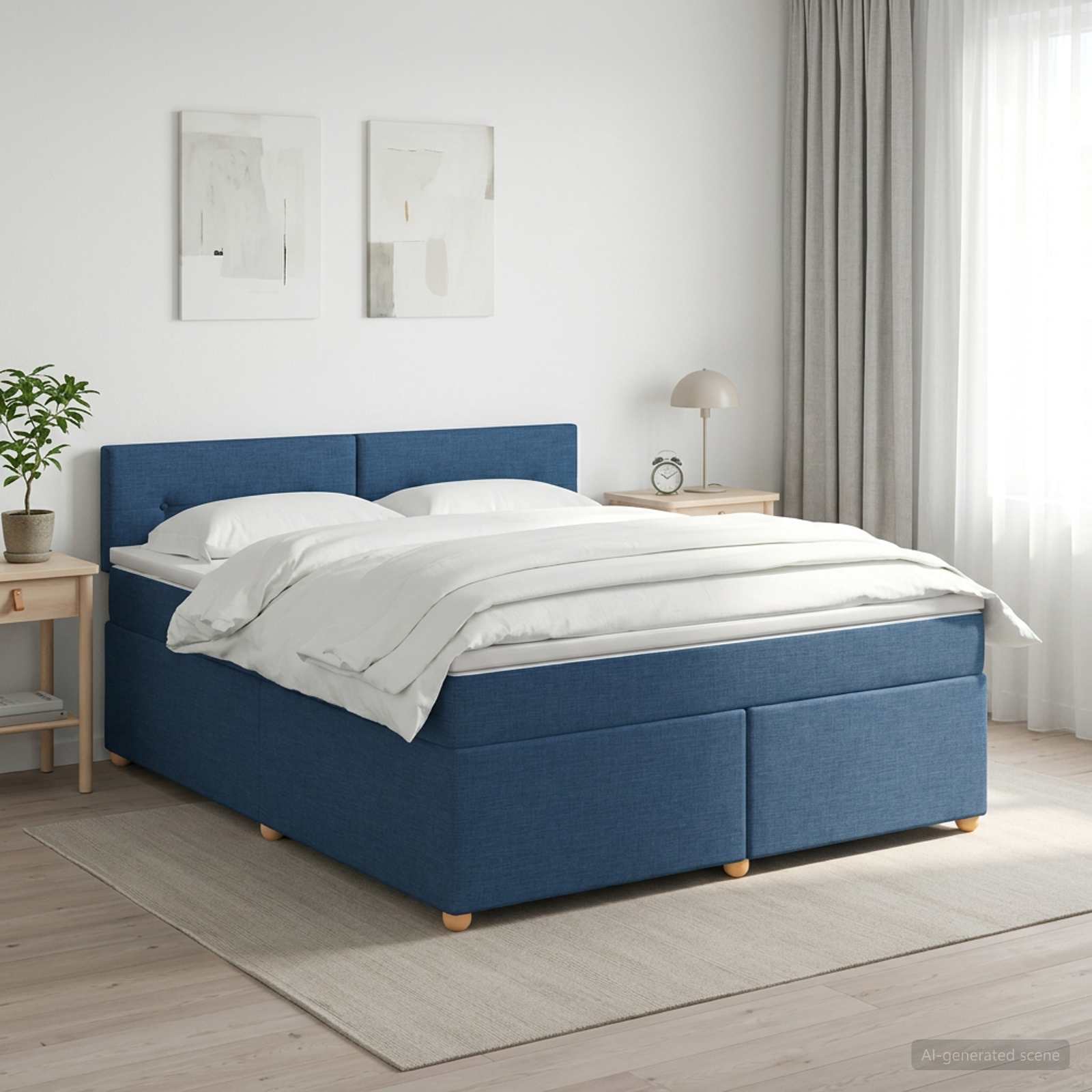 Lit boxspring avec matelas Bleu 140 x 190 cm Tissu