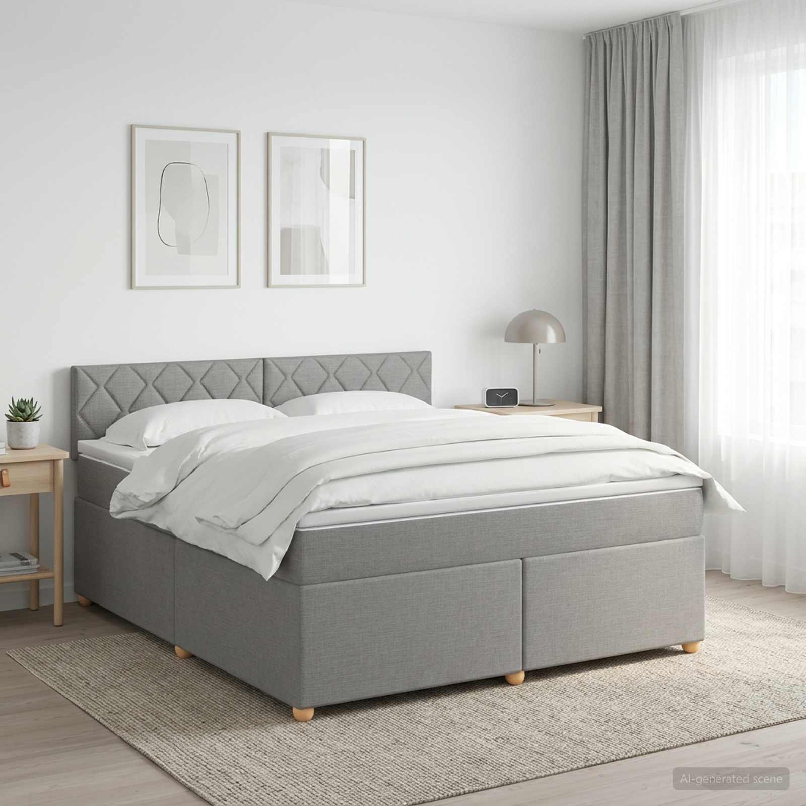 Lit boxspring avec matelas Gris clair 140 x 190 cm Tissu - XIOS