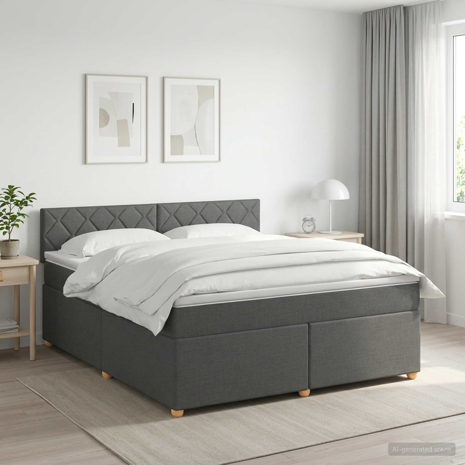 Lit boxspring avec matelas Gris foncé 140 x 190 cm Tissu