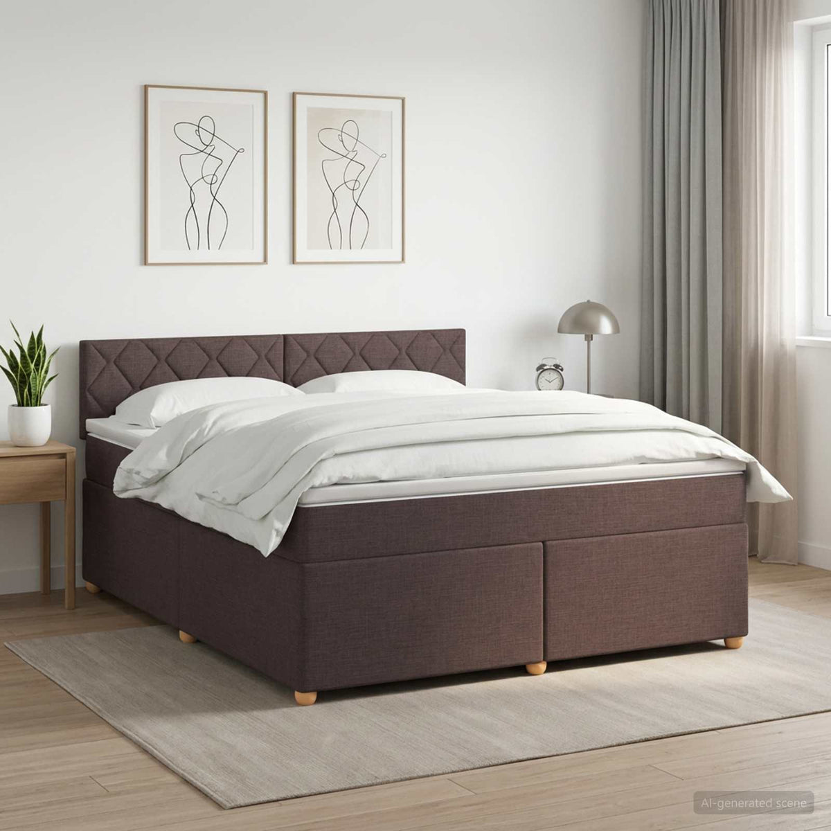 Lit boxspring avec matelas Marron foncé 140 x 190 cm Tissu