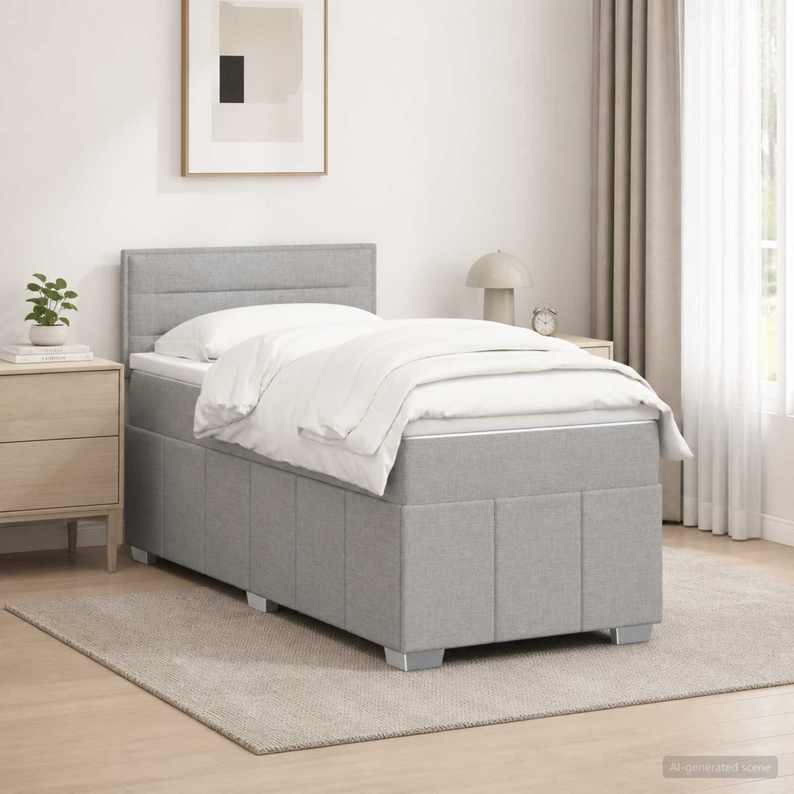 Lit boxspring avec matelas Gris clair 80 x 200 cm Tissu