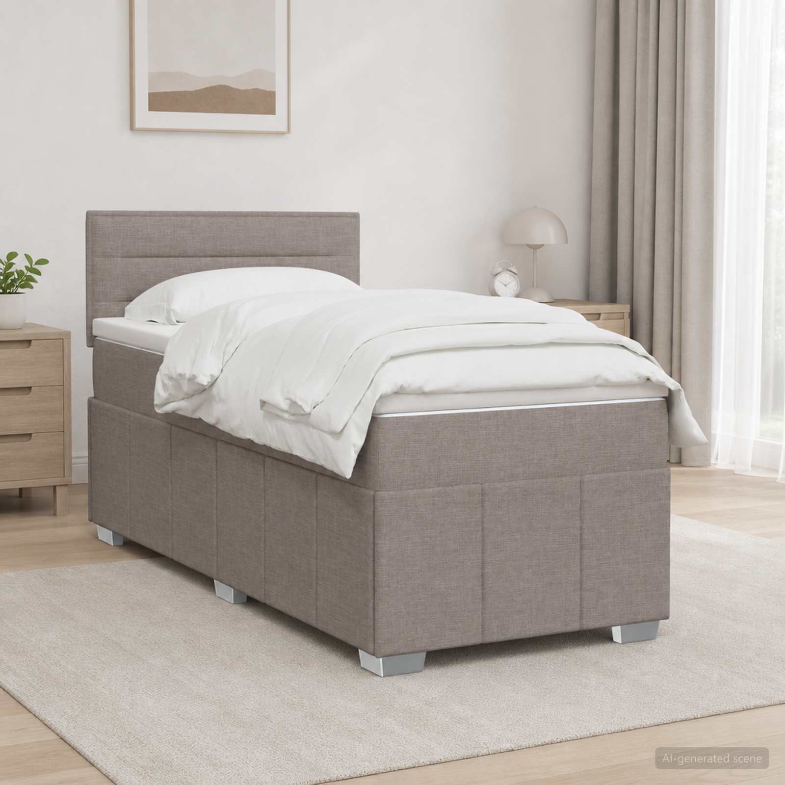 Lit boxspring avec matelas Taupe 90 x 200 cm Tissu