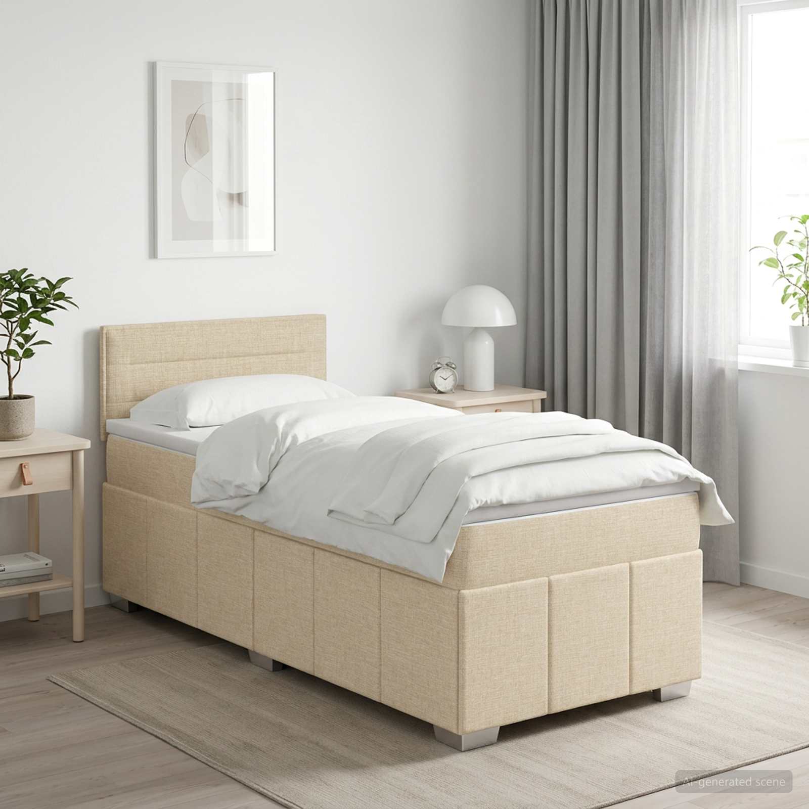 Lit boxspring avec matelas Crème 100 x 200 cm Tissu