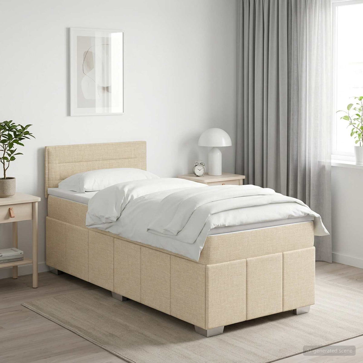 Lit boxspring avec matelas Crème 80 x 200 cm Tissu