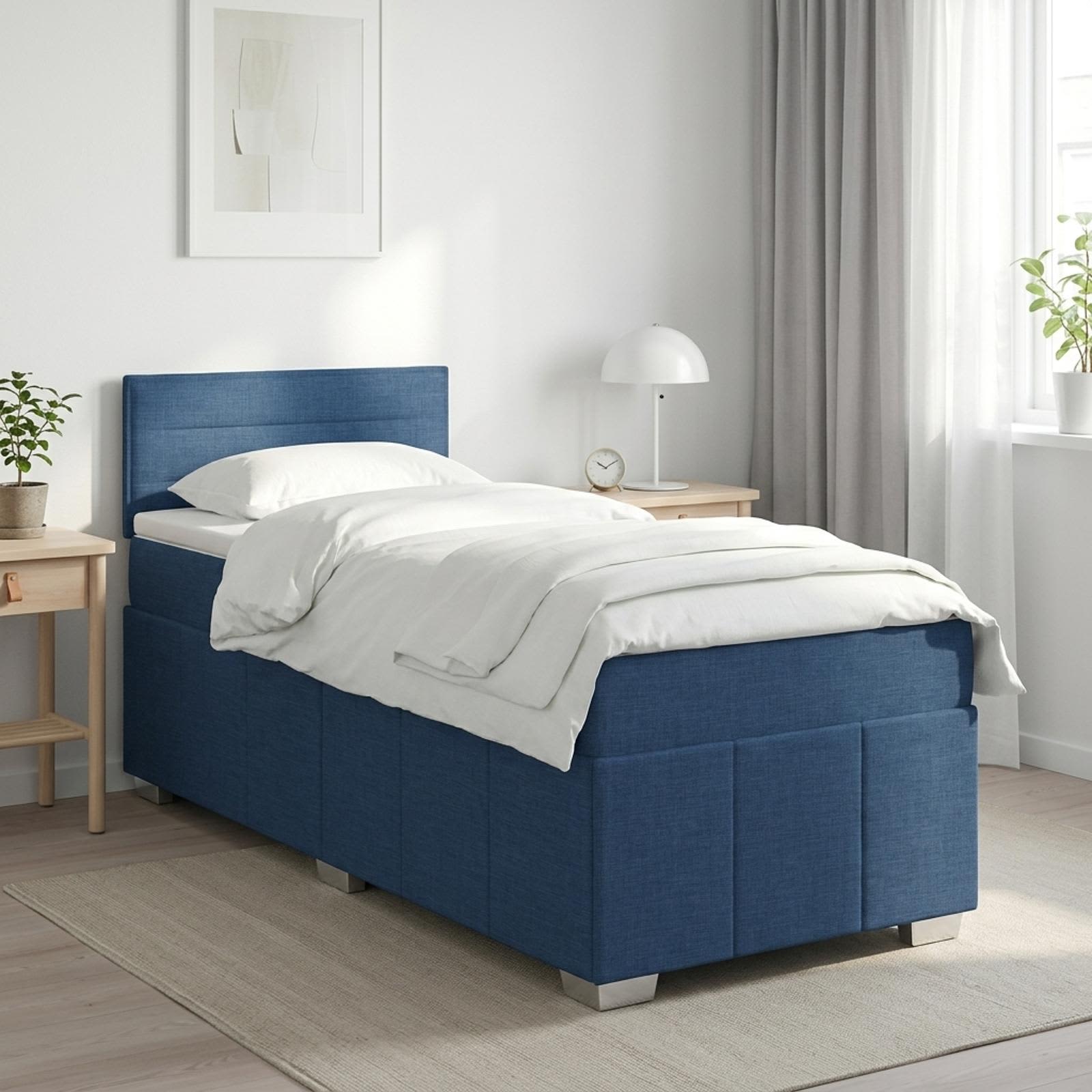 Lit boxspring avec matelas Bleu 100 x 200 cm Tissu