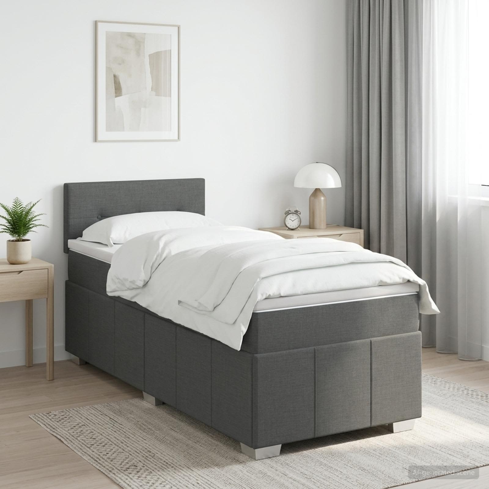 Lit boxspring avec matelas Gris foncé 100 x 200 cm Tissu