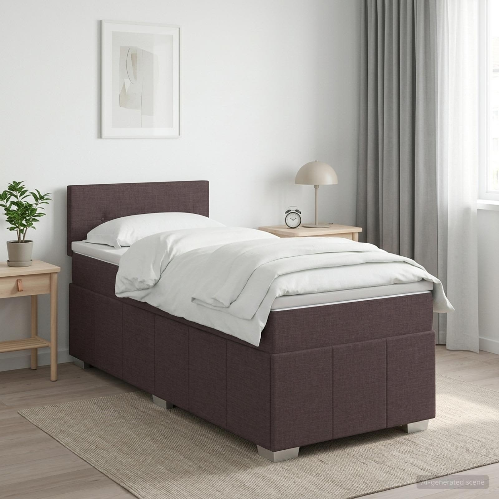 Lit boxspring avec matelas Marron foncé 90 x 200 cm Tissu