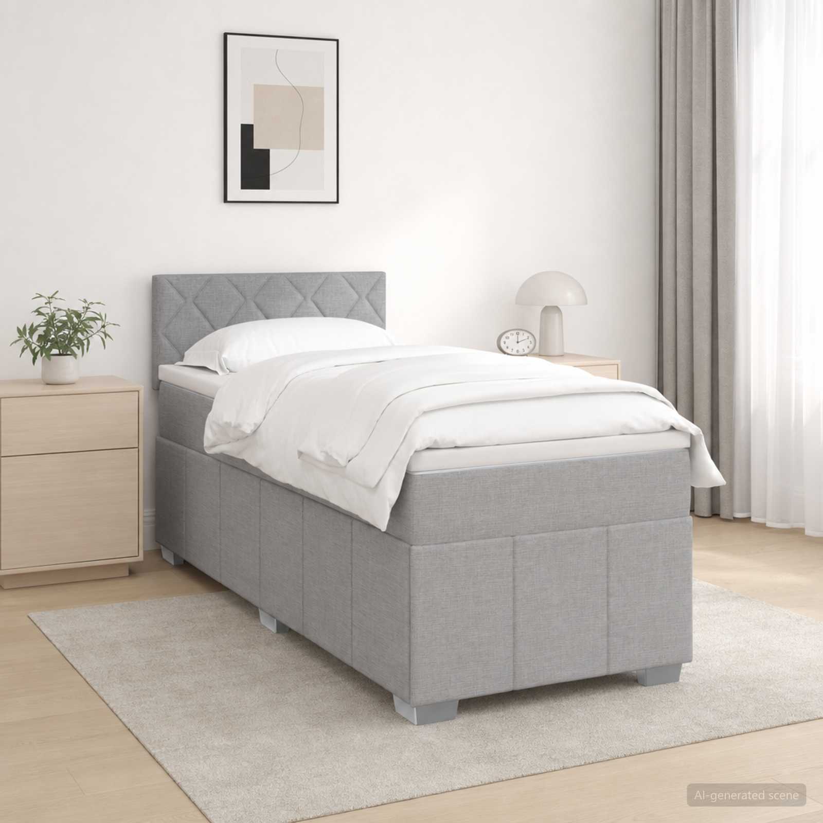 Lit boxspring avec matelas Gris clair 100 x 200 cm Tissu