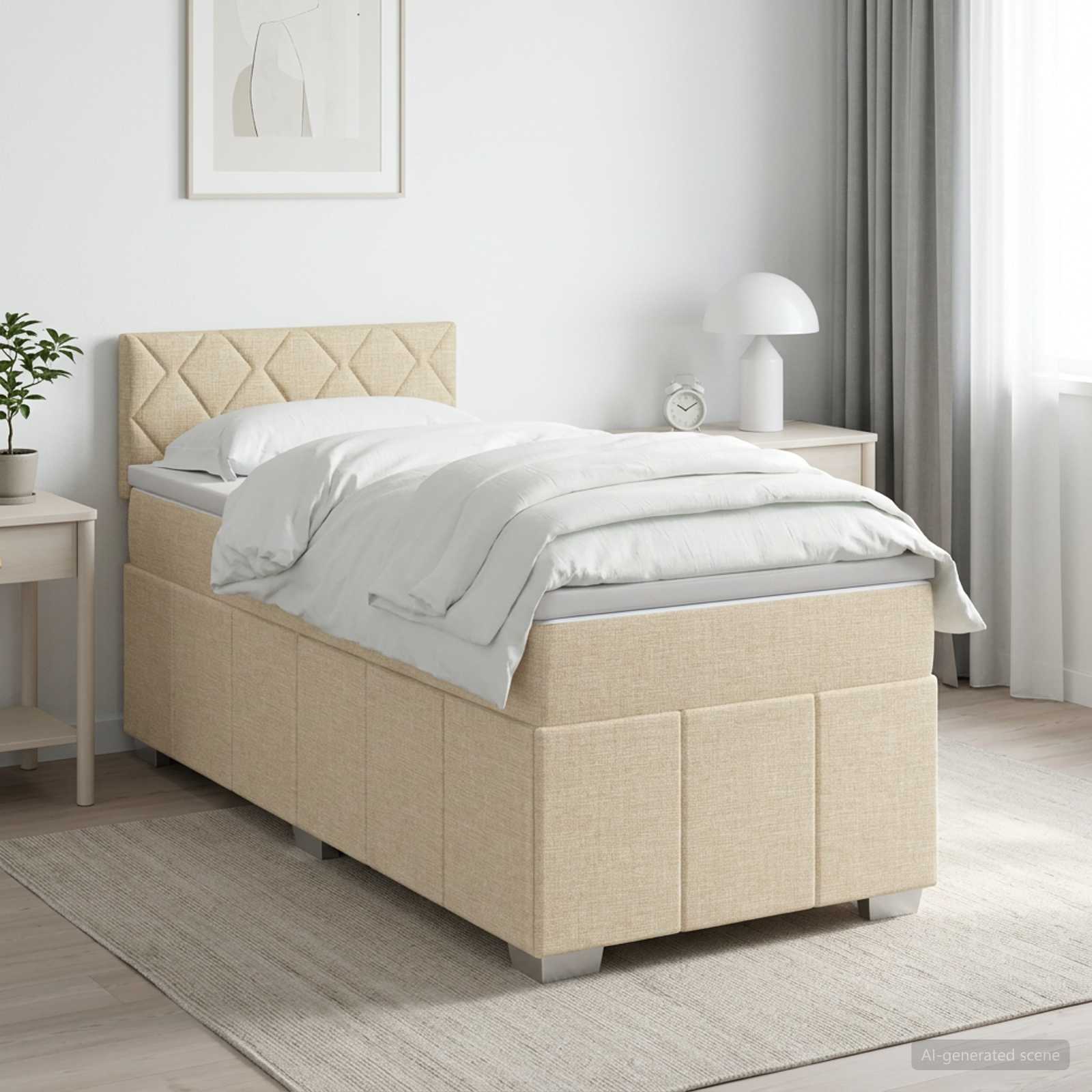 Lit boxspring avec matelas Crème 100 x 200 cm Tissu