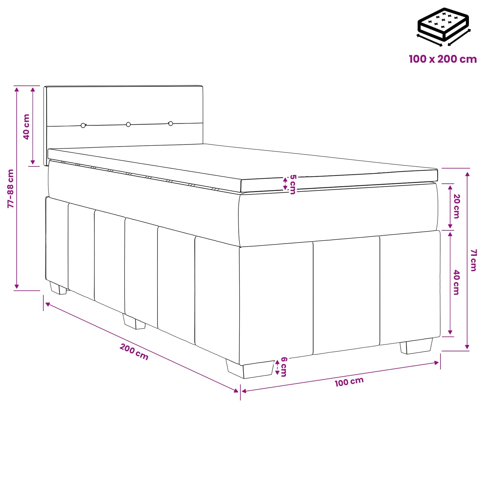 Lit boxspring avec matelas Gris clair 100 x 200 cm Tissu