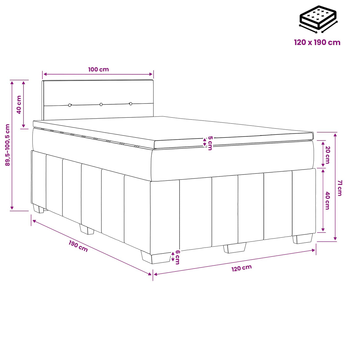 Lit boxspring avec matelas Taupe 120 x 190 cm Tissu