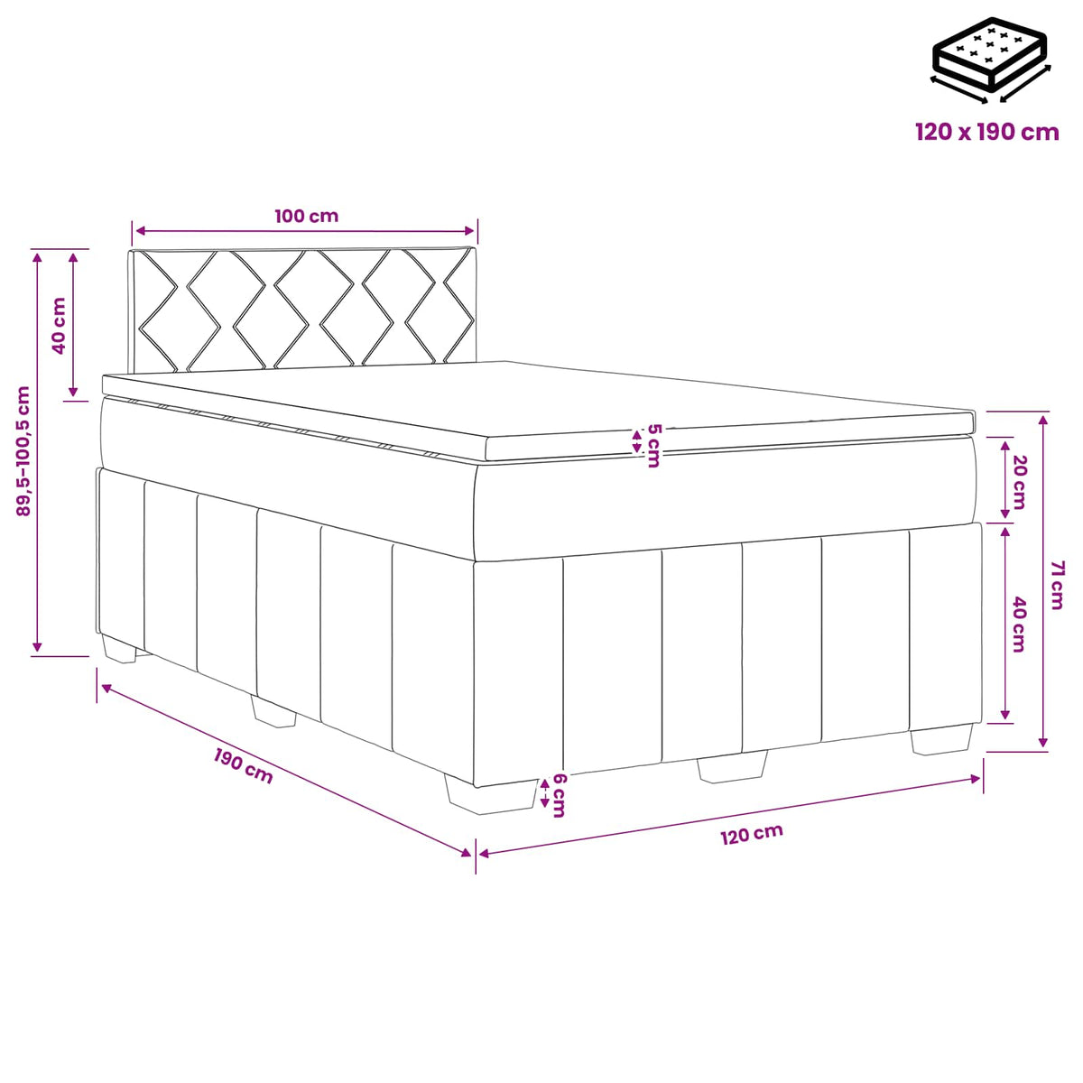 Lit boxspring avec matelas Gris clair 120 x 190 cm Tissu
