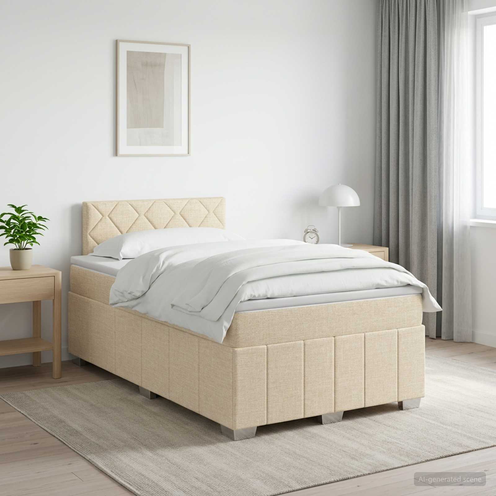 Lit boxspring avec matelas Crème 120 x 200 cm Tissu