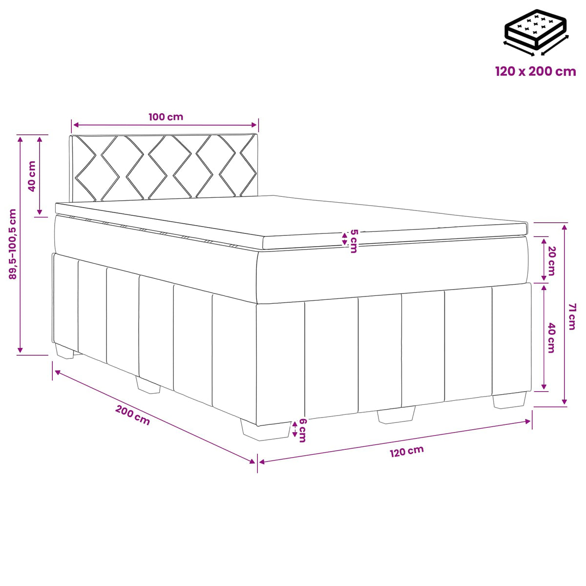 Lit boxspring avec matelas Gris foncé 120 x 200 cm Tissu