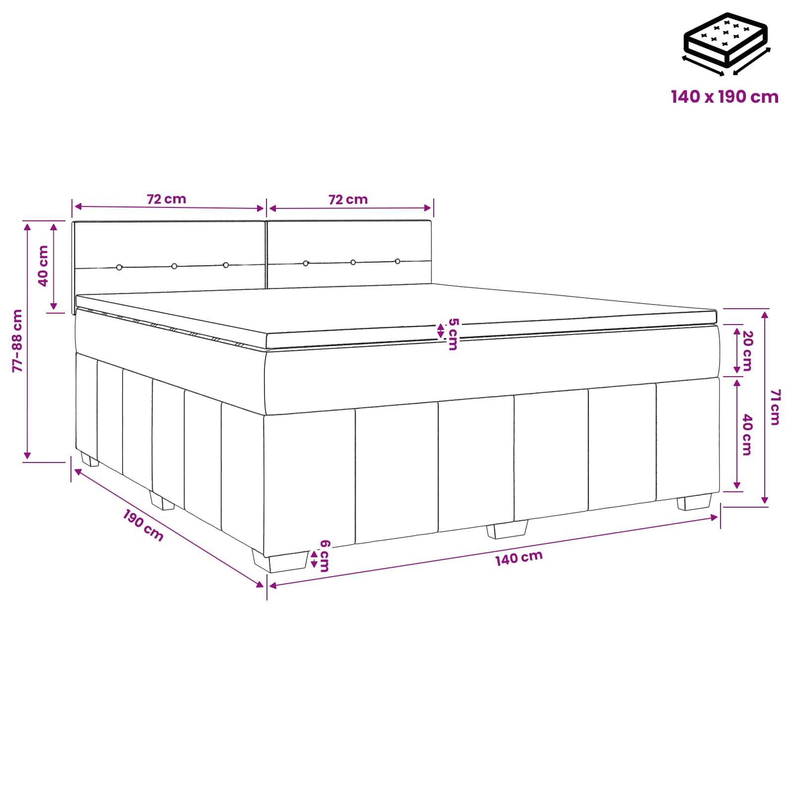 Lit boxspring avec matelas Crème 140 x 190 cm Tissu - XIOS