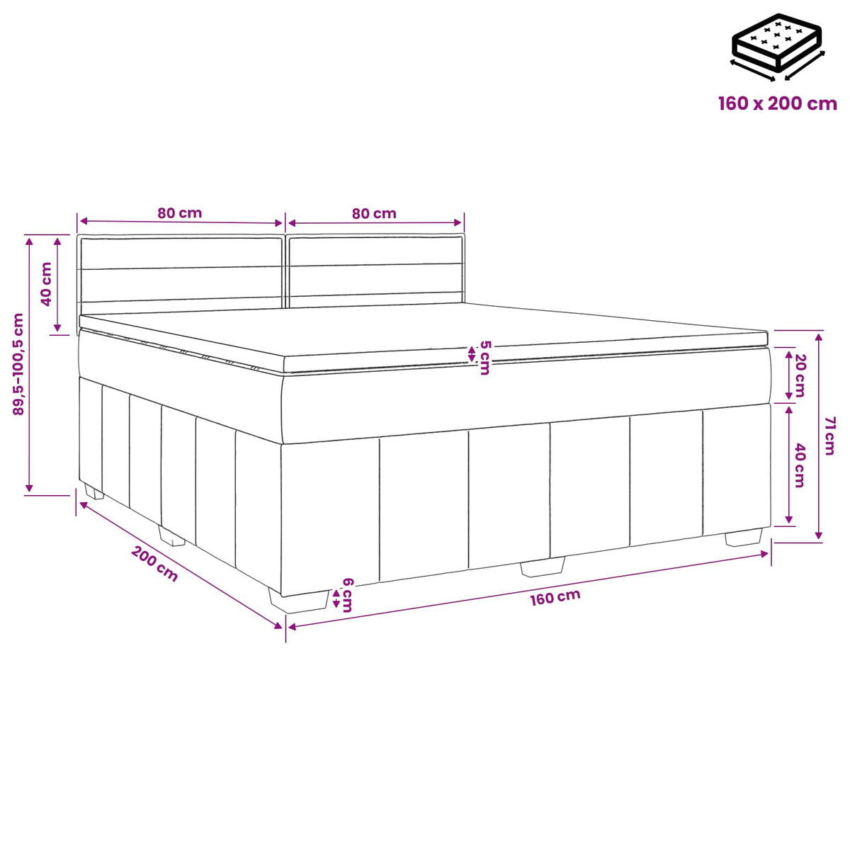 Lit boxspring avec matelas Marron foncé 160 x 200 cm Tissu