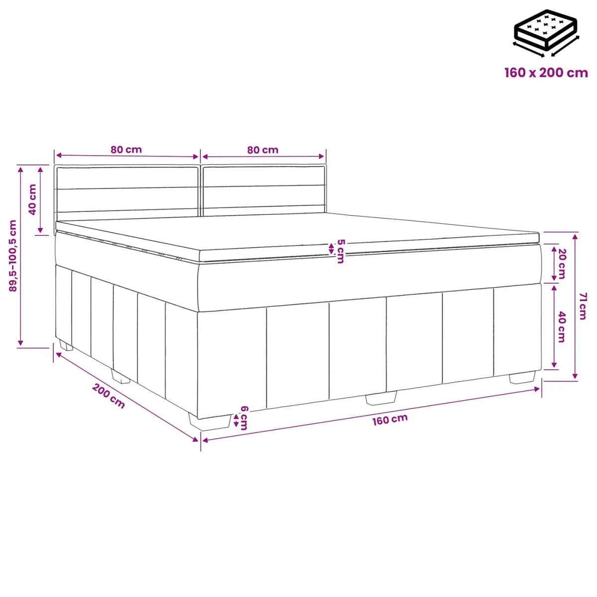 Lit boxspring avec matelas Taupe 160 x 200 cm Tissu - XIOS