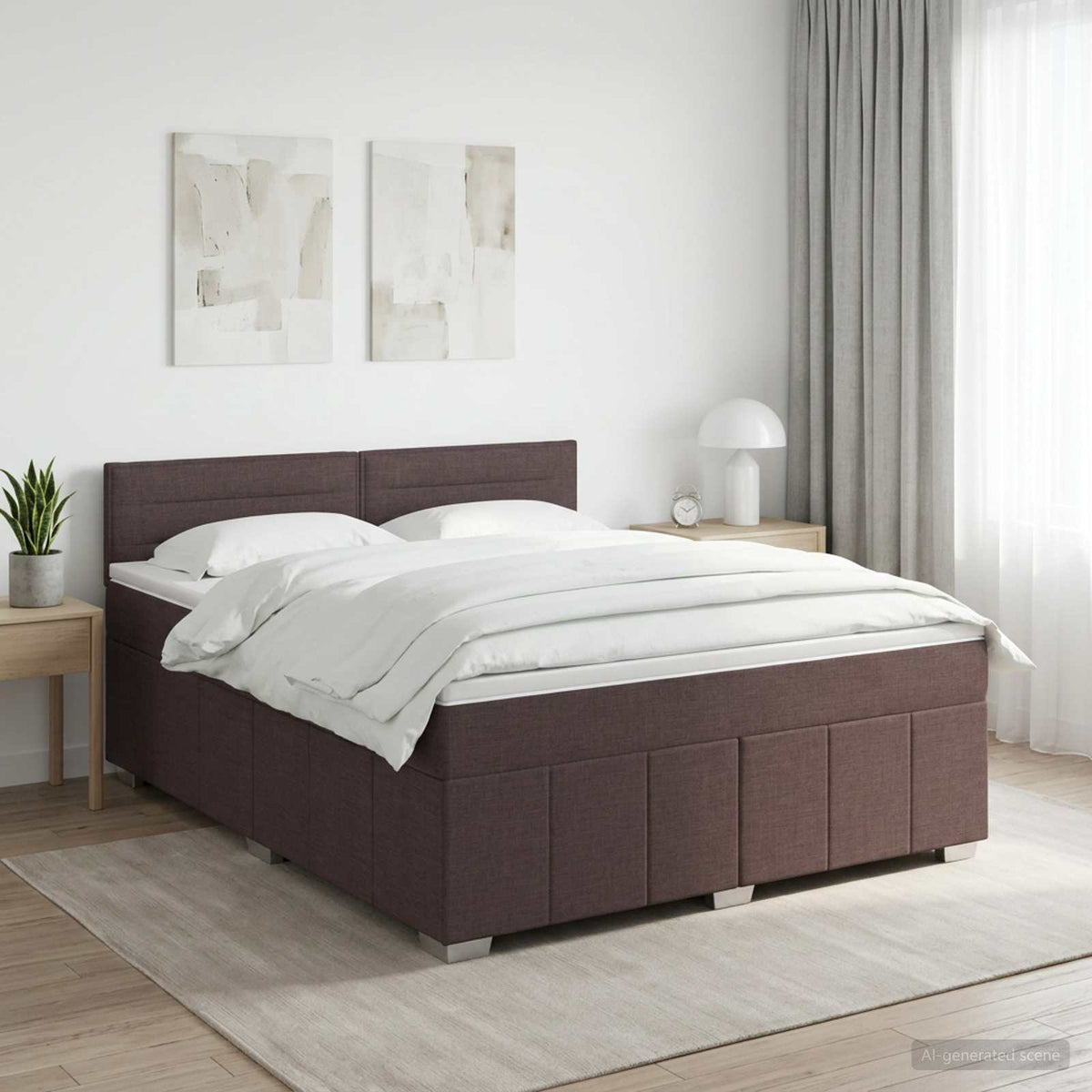 Lit boxspring avec matelas Marron foncé 140 x 200 cm Tissu