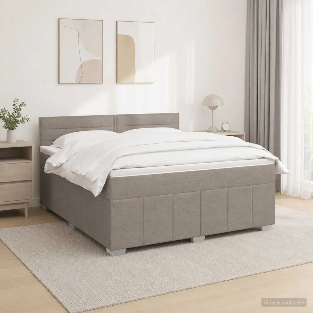 Lit boxspring avec matelas Taupe 160 x 200 cm Tissu - XIOS
