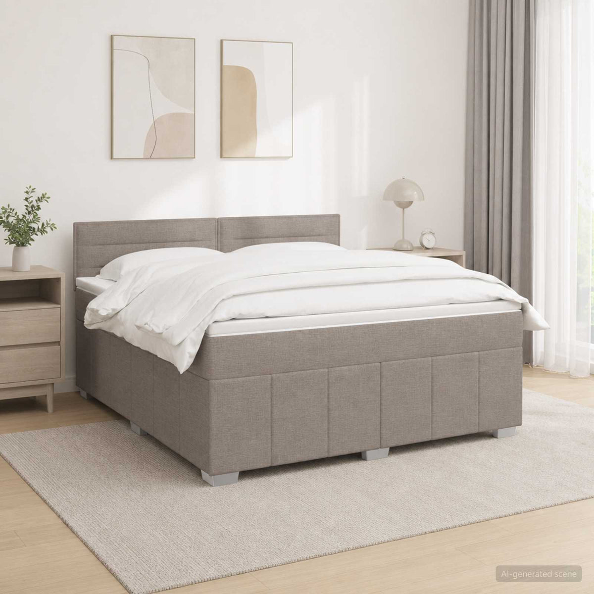 Lit boxspring avec matelas Taupe 140 x 190 cm Tissu