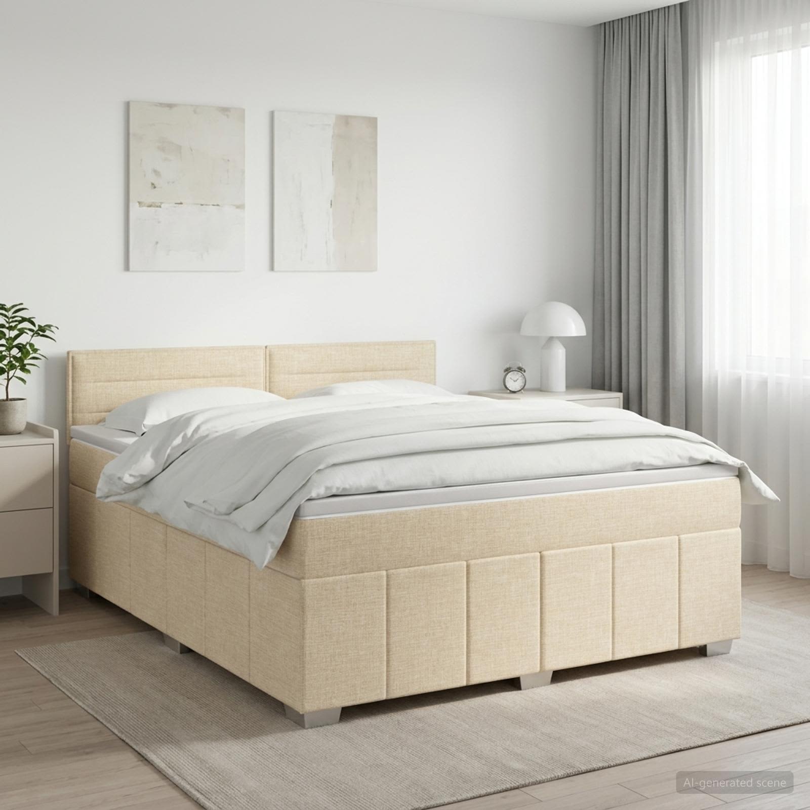 Lit boxspring avec matelas Crème 140 x 190 cm Tissu