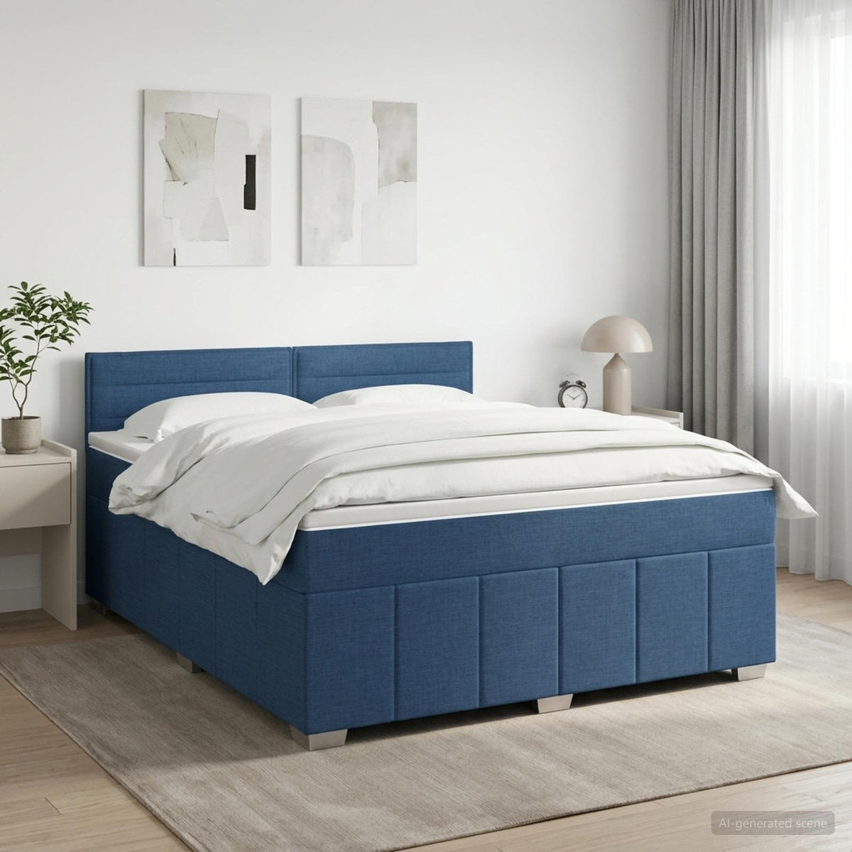Lit boxspring avec matelas Bleu 160 x 200 cm Tissu