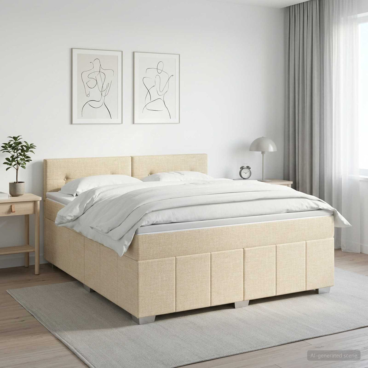 Lit boxspring avec matelas Crème 140 x 190 cm Tissu