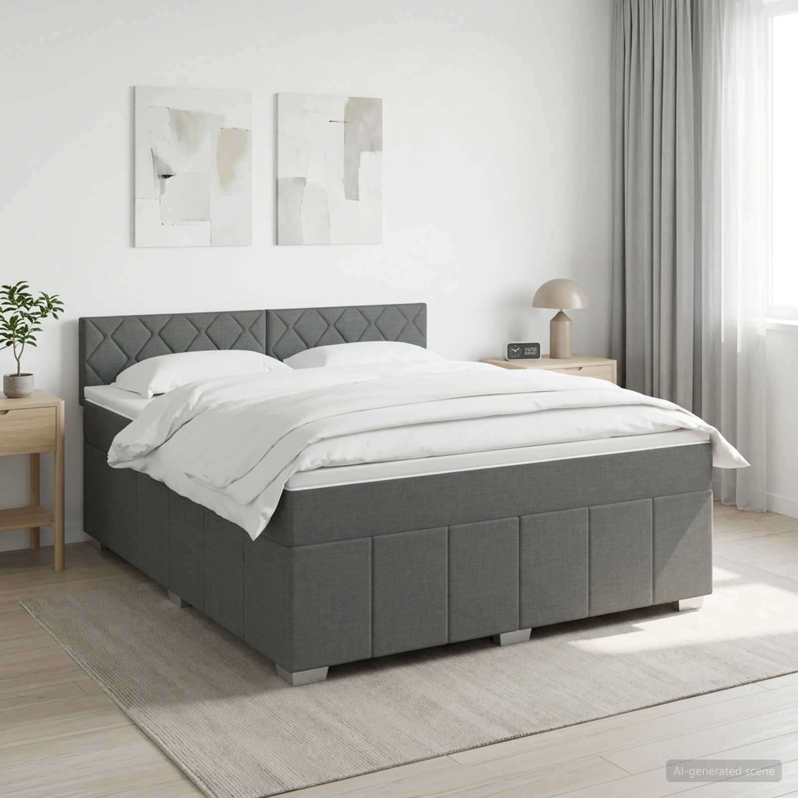 Lit boxspring avec matelas Gris foncé 140 x 200 cm Tissu