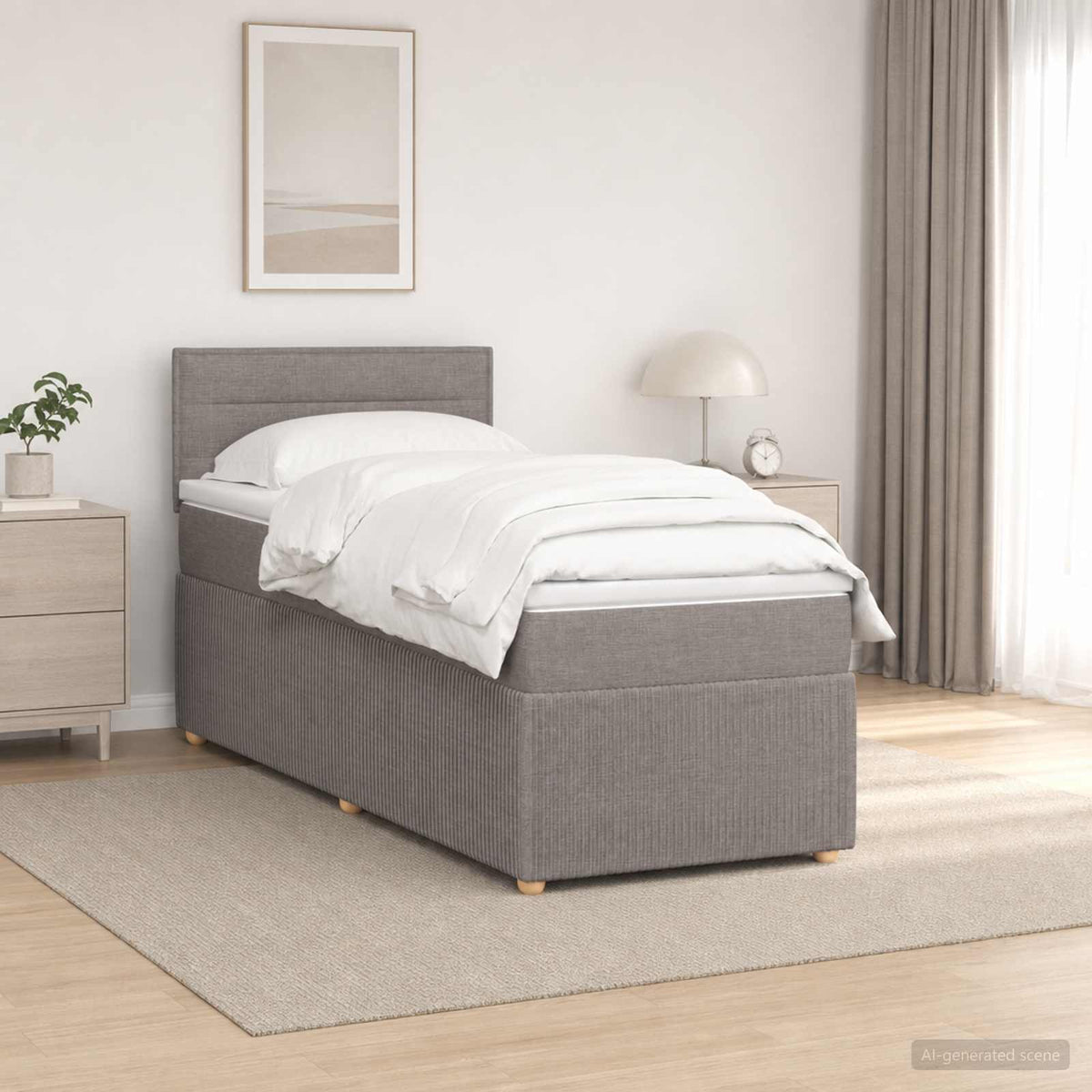 Lit boxspring avec matelas Taupe 100 x 200 cm Tissu