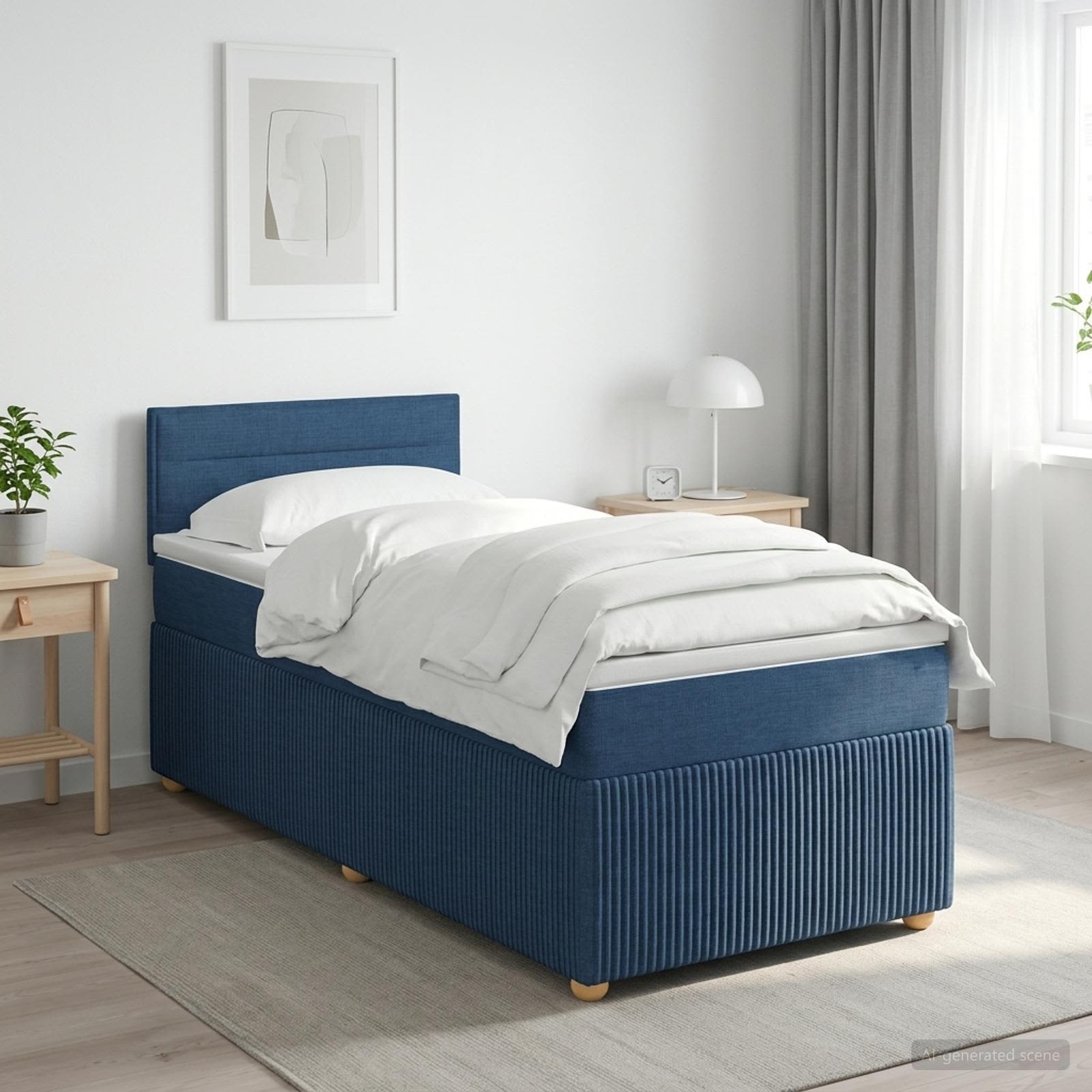 Lit boxspring avec matelas Bleu 100 x 200 cm Tissu