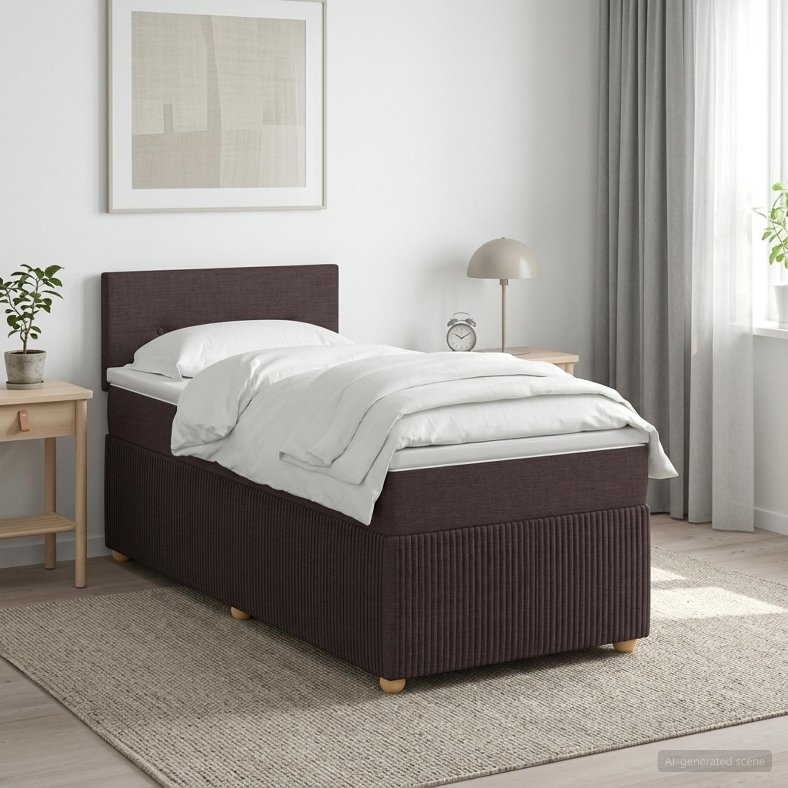Lit boxspring avec matelas Marron foncé 90 x 200 cm Tissu