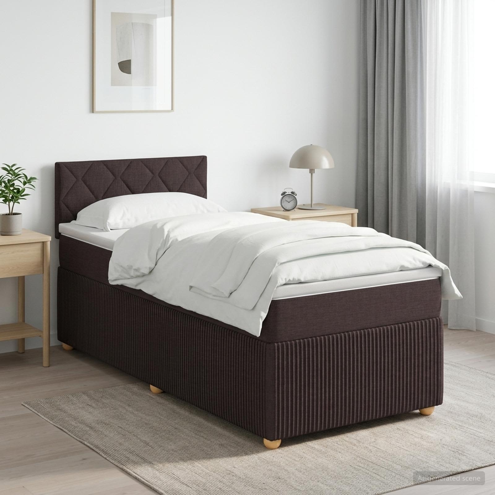 Lit boxspring avec matelas Marron foncé 80 x 200 cm Tissu - XIOS