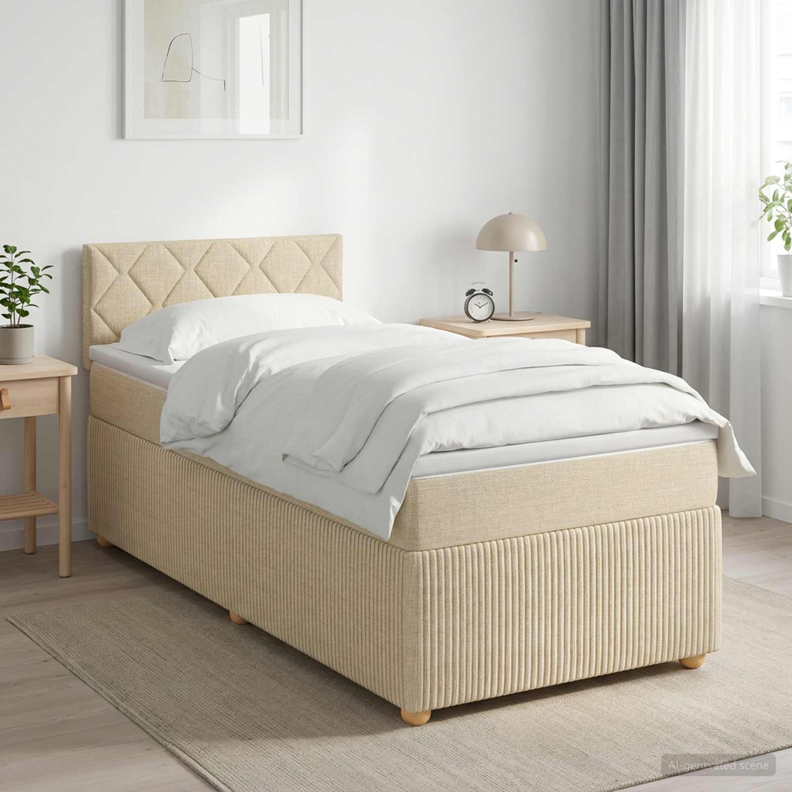 Lit boxspring avec matelas Crème 100 x 200 cm Tissu