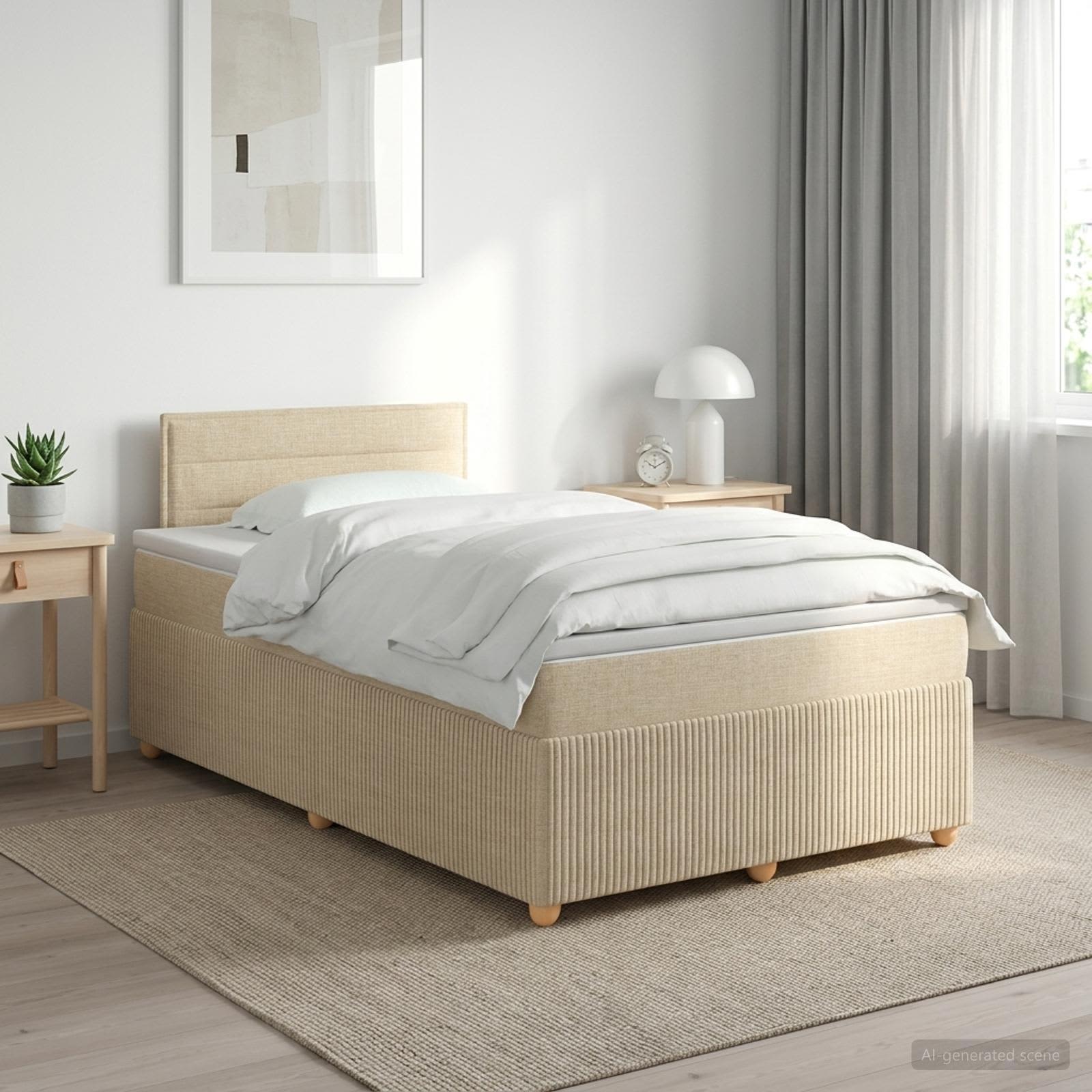 Lit boxspring avec matelas Crème 120 x 190 cm Tissu