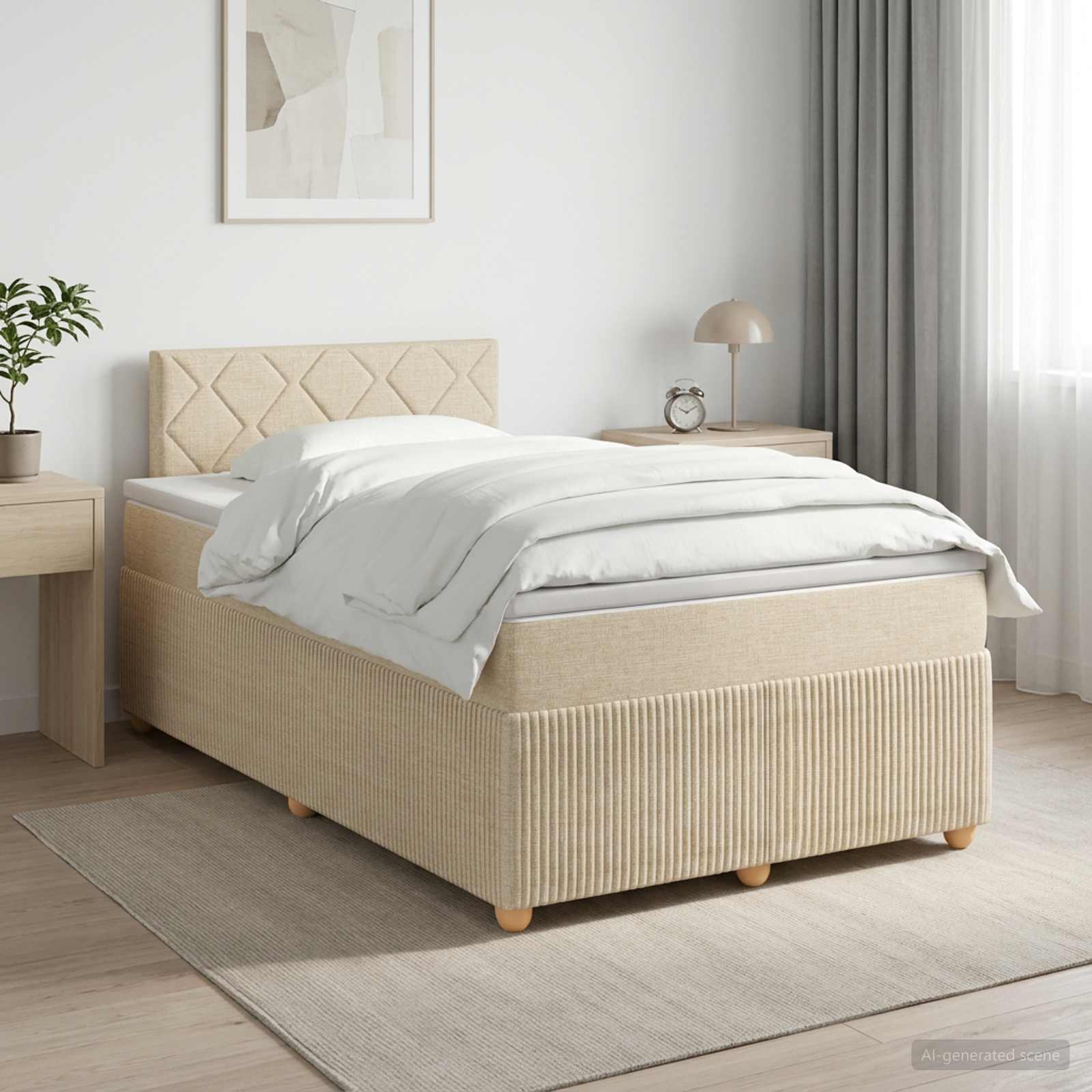 Lit boxspring avec matelas Crème 120 x 190 cm Tissu