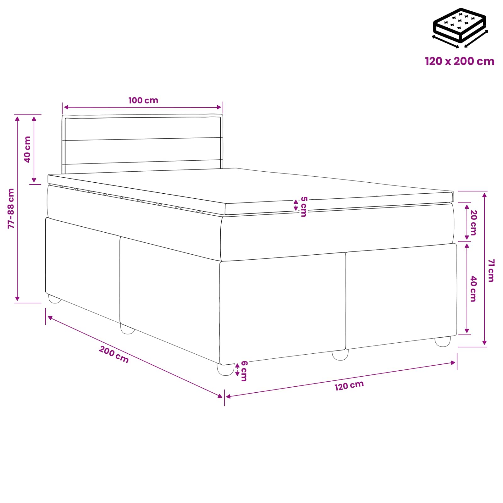 Lit boxspring avec matelas Bleu 120 x 200 cm Tissu