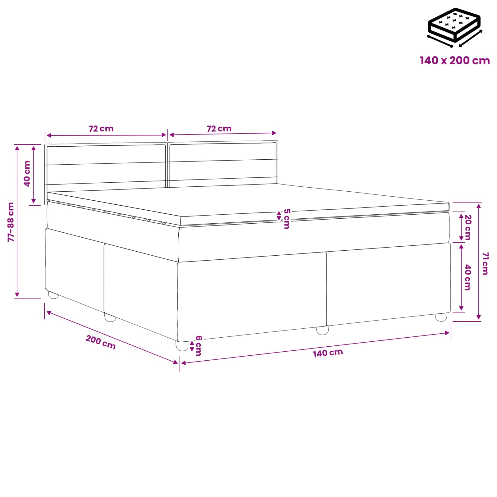 Lit boxspring avec matelas Gris foncé 140 x 200 cm Tissu - XIOS
