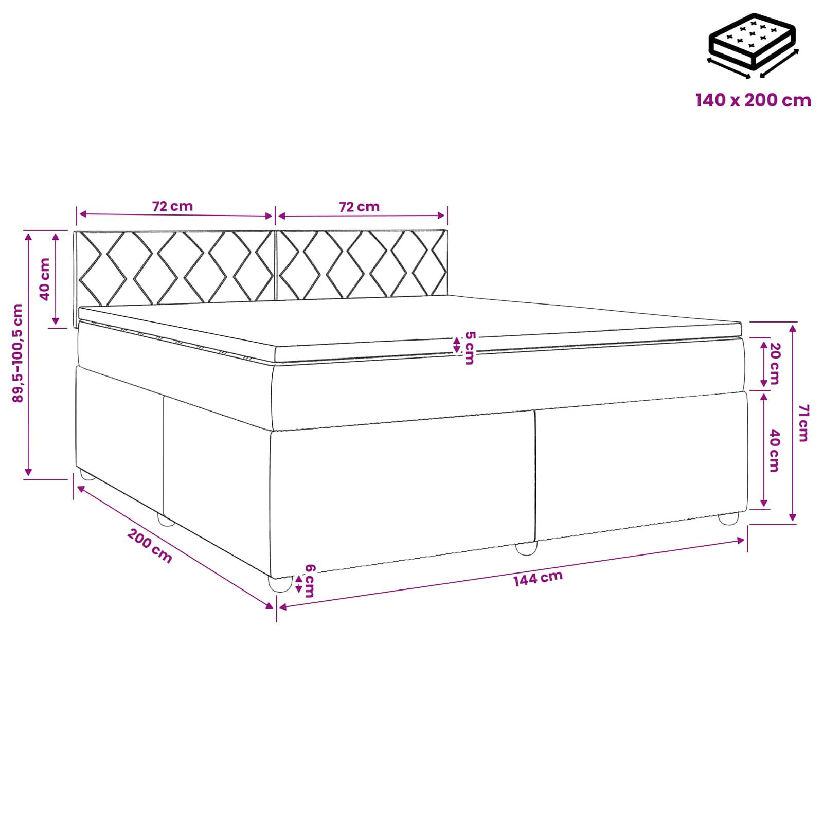 Lit boxspring avec matelas Gris foncé 140 x 200 cm Tissu