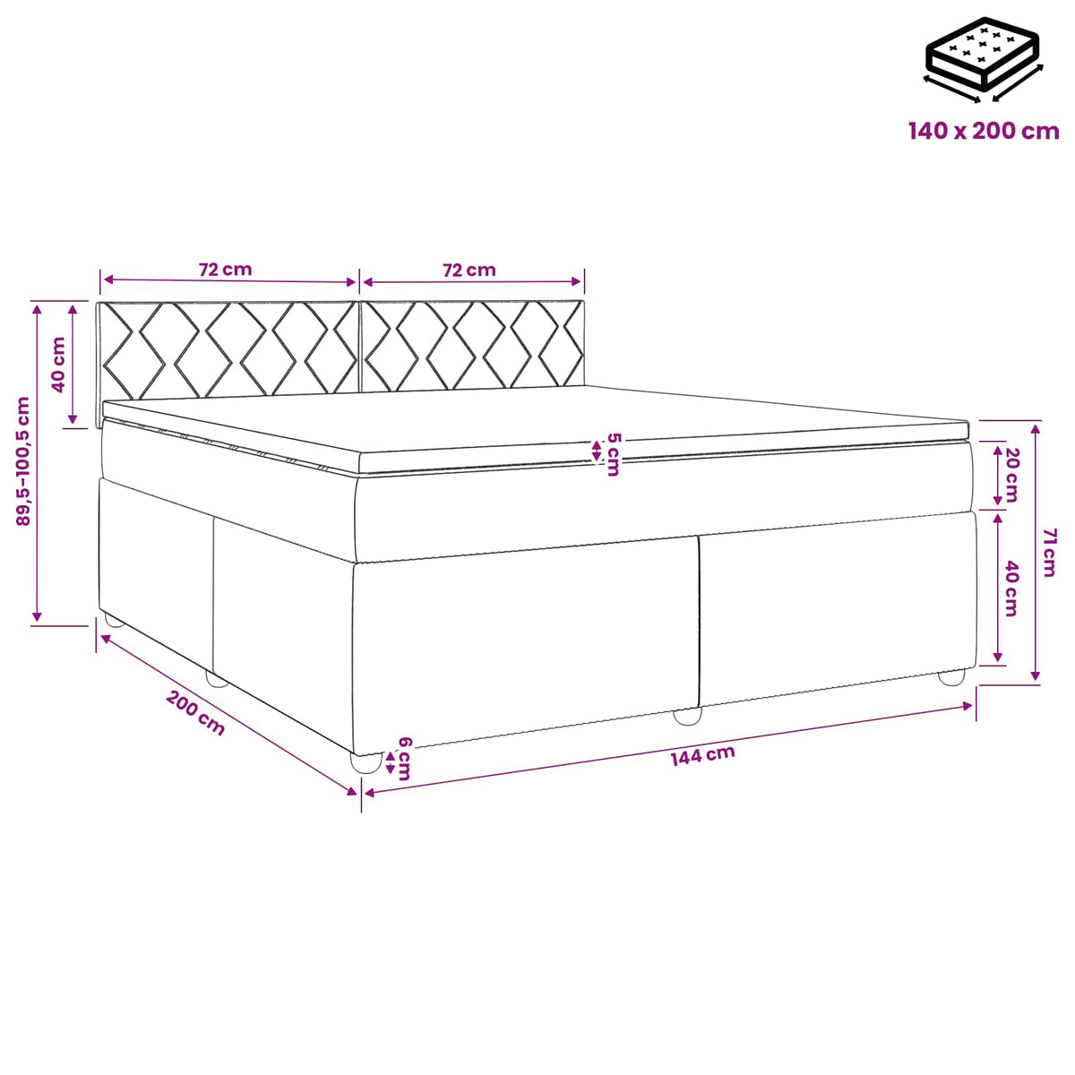 Lit boxspring avec matelas Gris foncé 140 x 200 cm Tissu