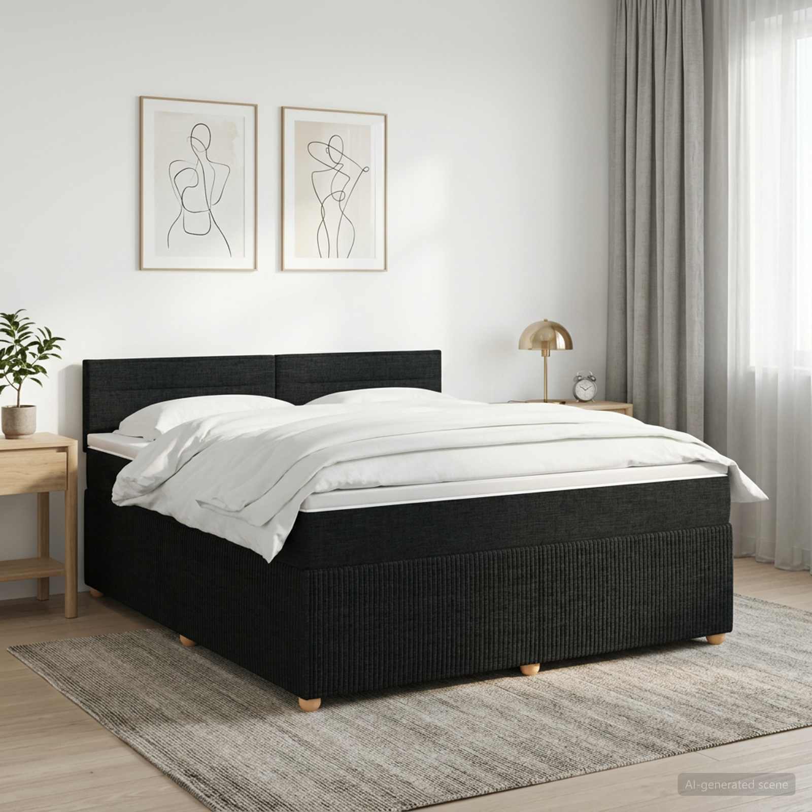 Lit boxspring avec matelas Noir 140 x 190 cm Tissu - XIOS