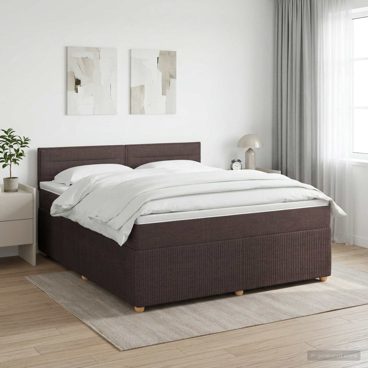 Lit boxspring avec matelas Marron foncé 140 x 190 cm Tissu