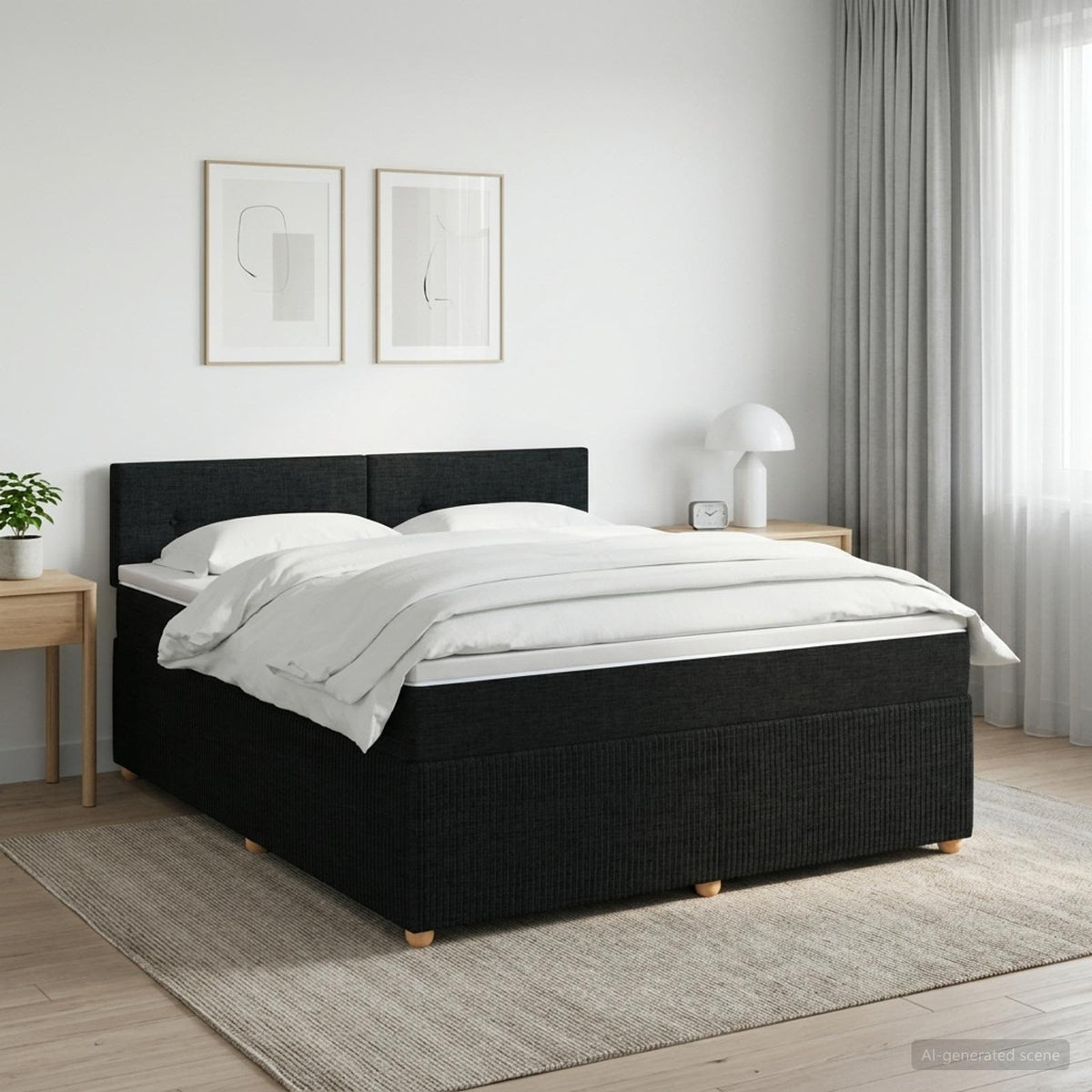 Lit boxspring avec matelas Noir 160 x 200 cm Tissu